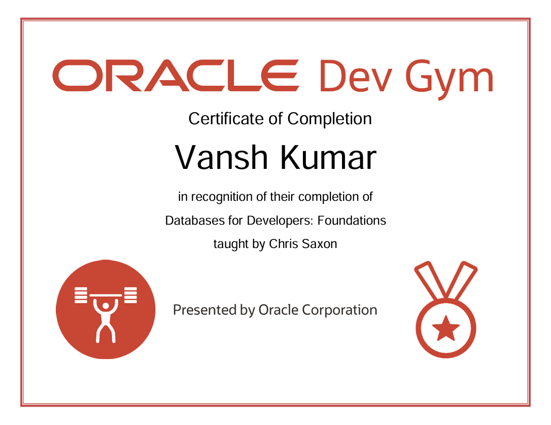 Databases for Developers: Foundations â€” Oracle Dev Gym Certificate